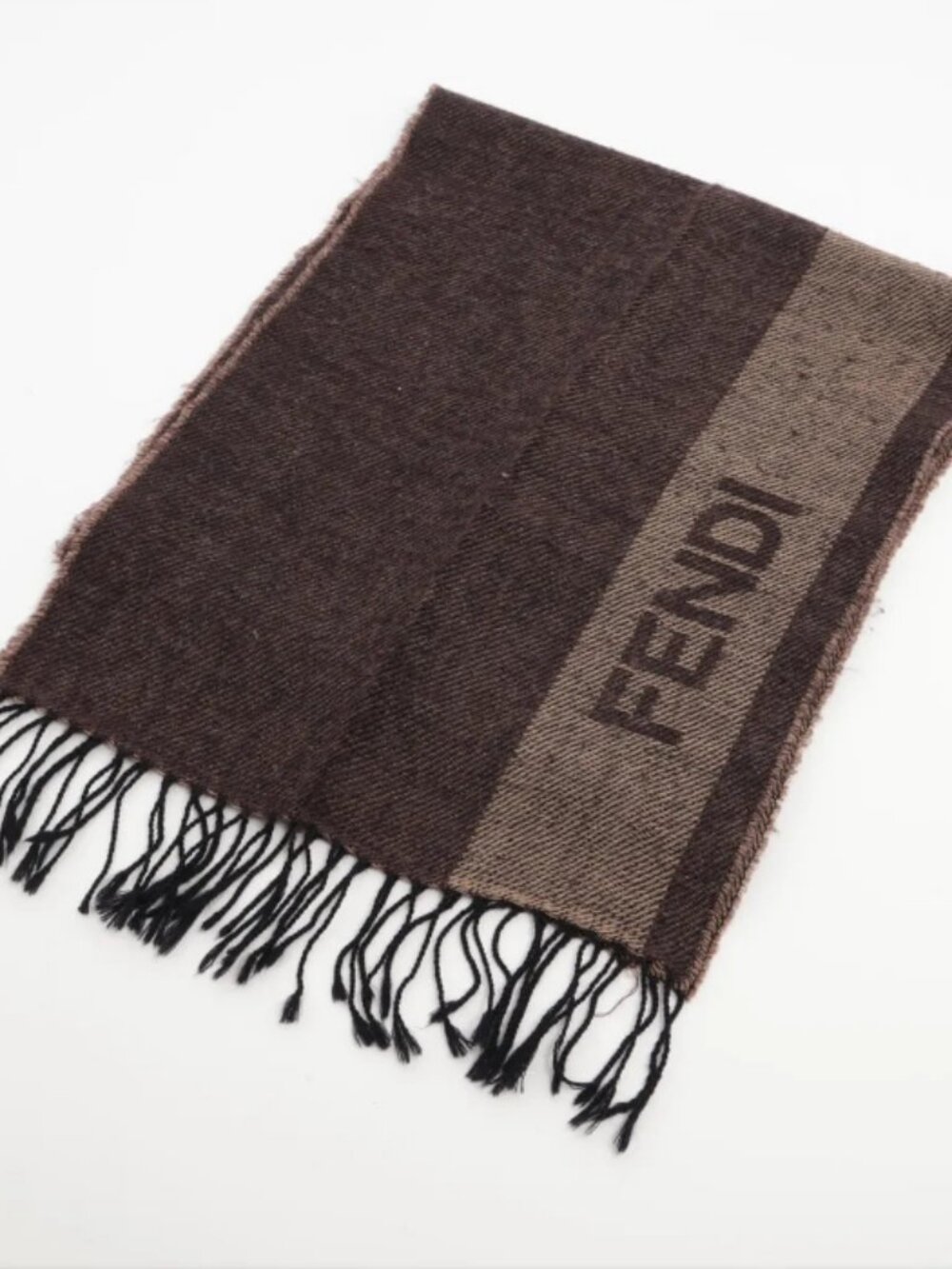 Fendi Logo Wool Scarf Brown x Beige
